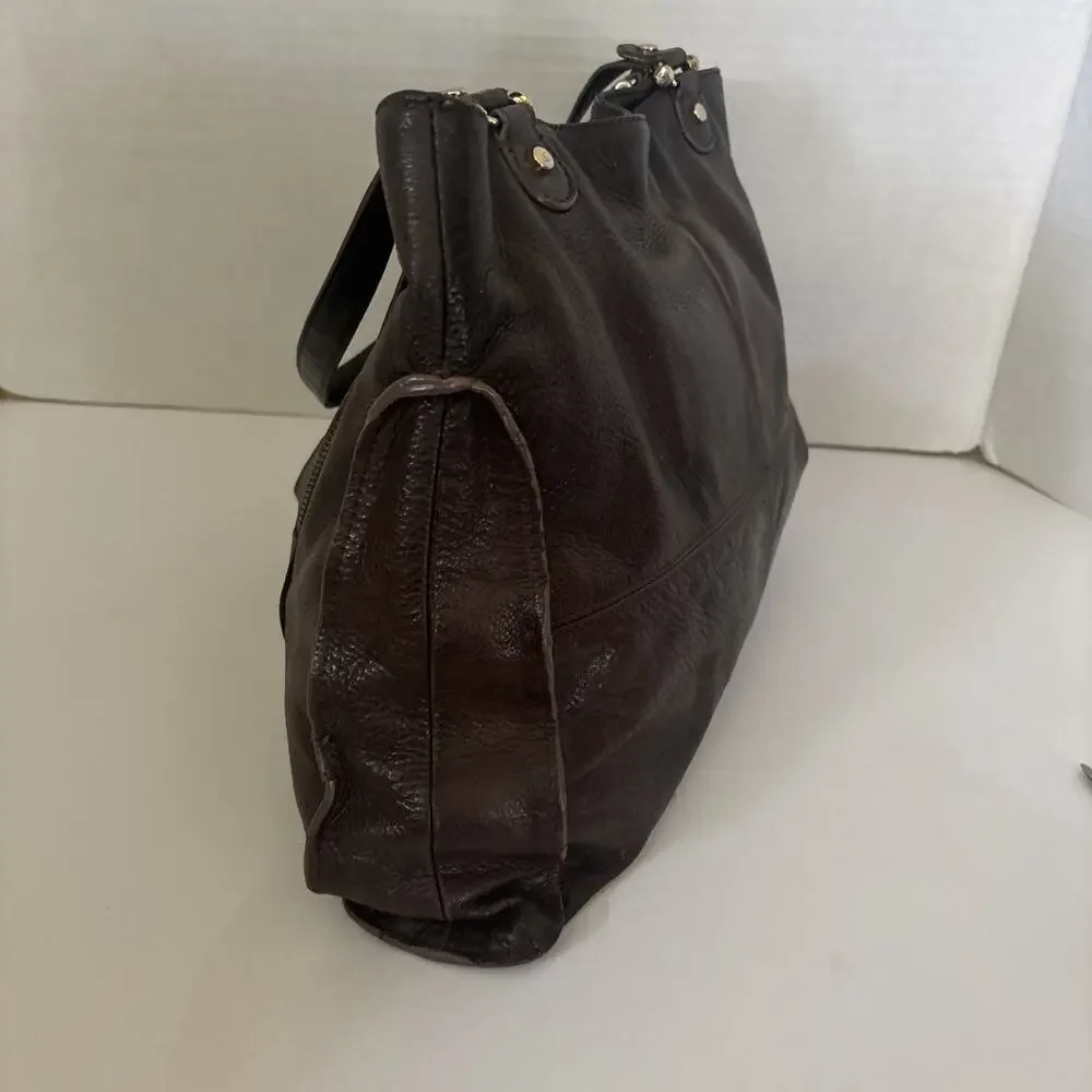 Liz Claiborne Purse Shoulder Bag Dk Brown Leather Lined Zip BOHO Great Cond